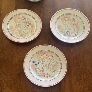 Set of Three Decorative Plates with Illustrations made in Italy